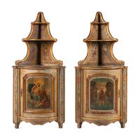 A Pair of French Painted Corner Cabinets