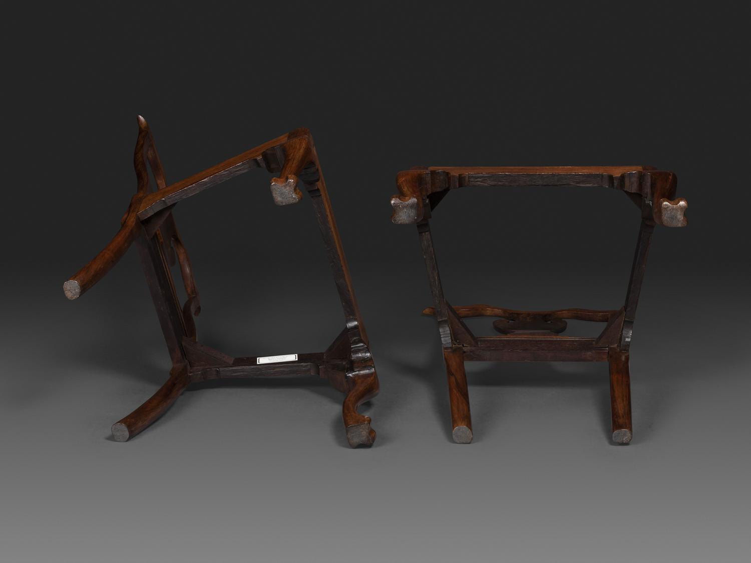 A Pair of Queen Anne Carved Walnut Trifid Foot Side Chairs