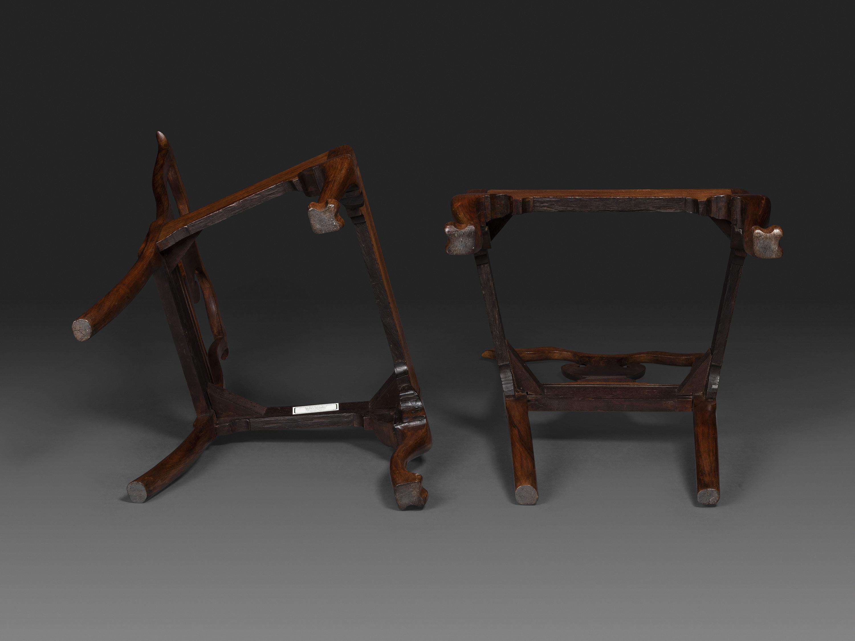 A Pair of Queen Anne Carved Walnut Trifid Foot Side Chairs