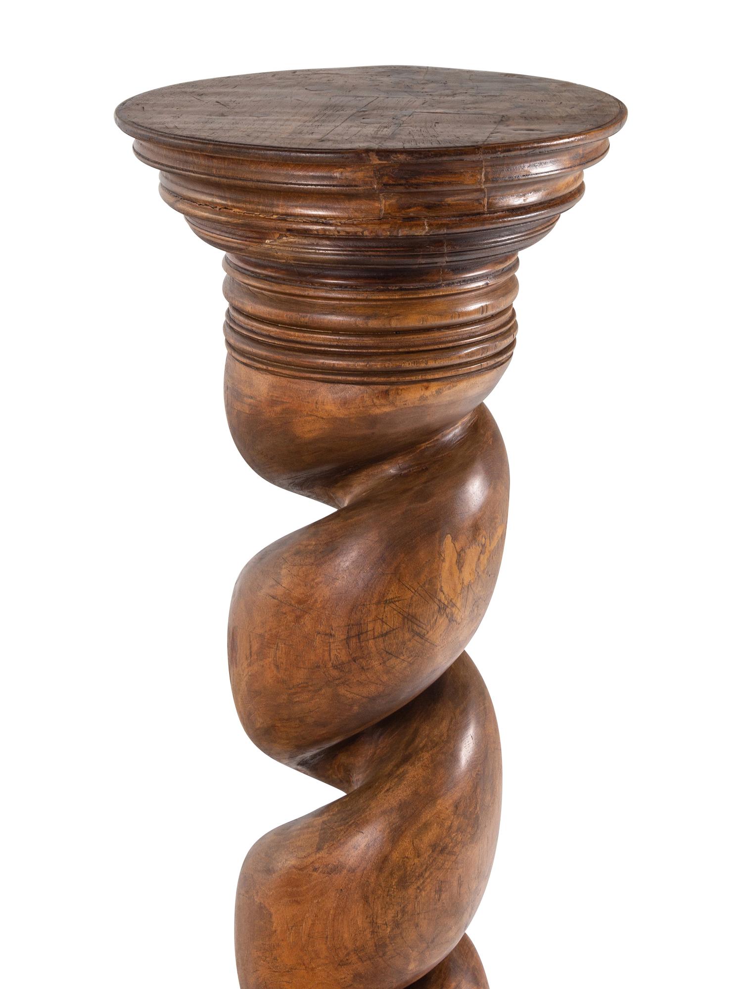 A Twist-Carved Hardwood Pedestal