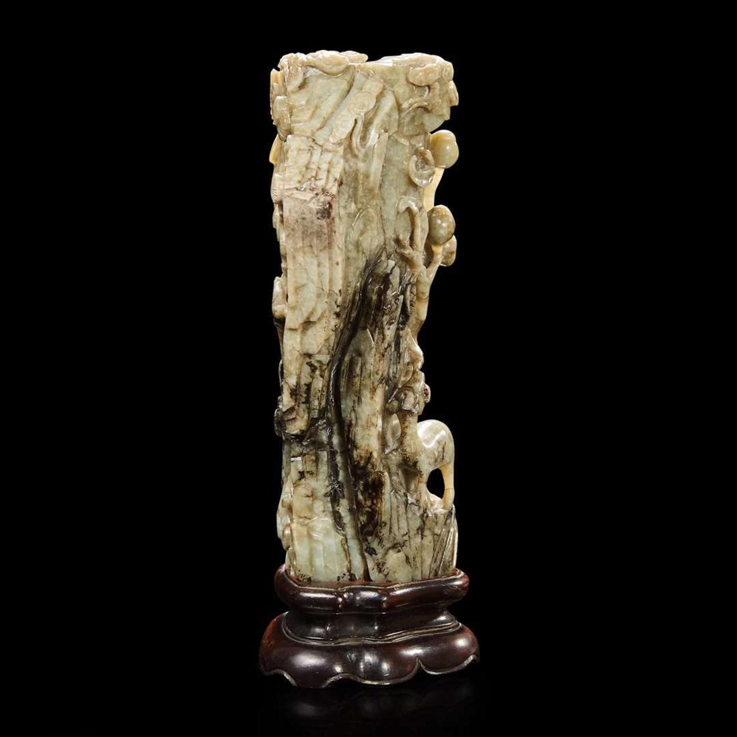 A Chinese carved grey jade "mountain" 提油灰玉山子 Ming dynasty or later