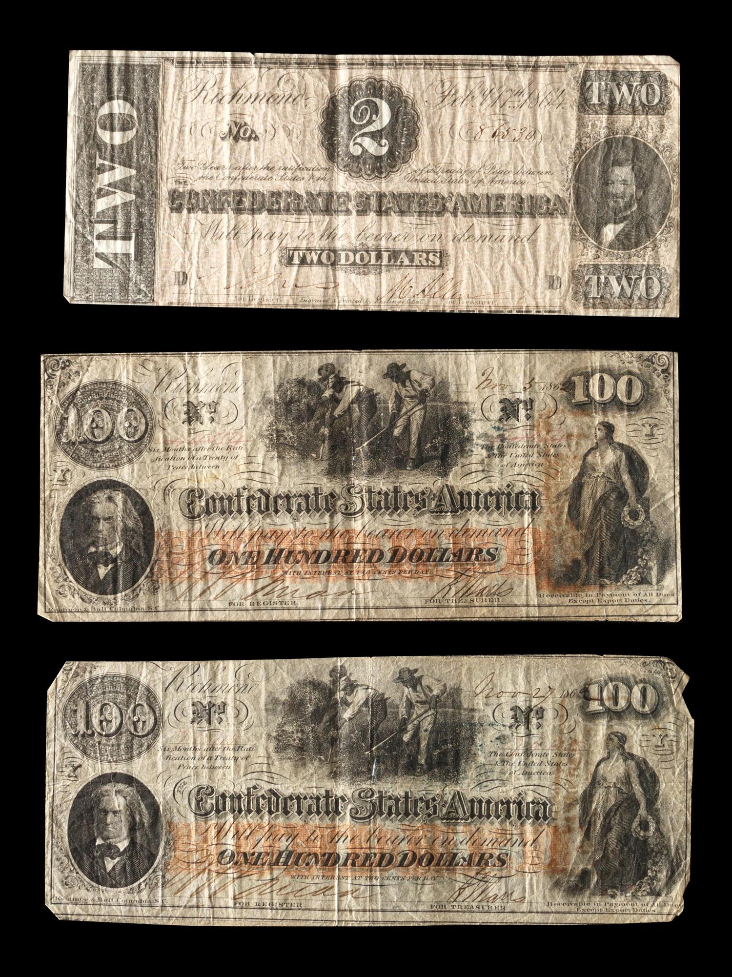 [CONFEDERATE STATES OF AMERICA] A Group of Three Notes