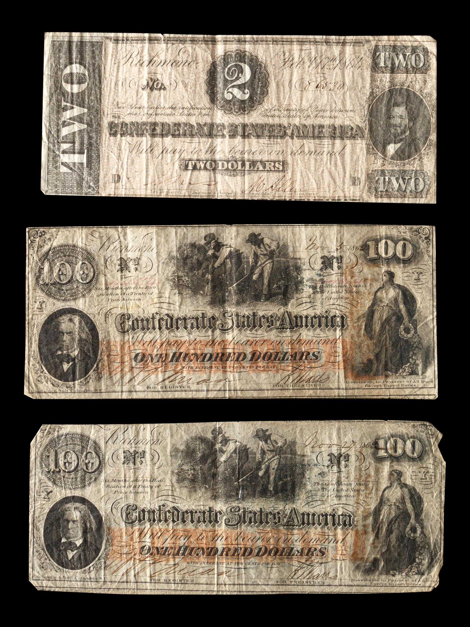 [CONFEDERATE STATES OF AMERICA] A Group of Three Notes