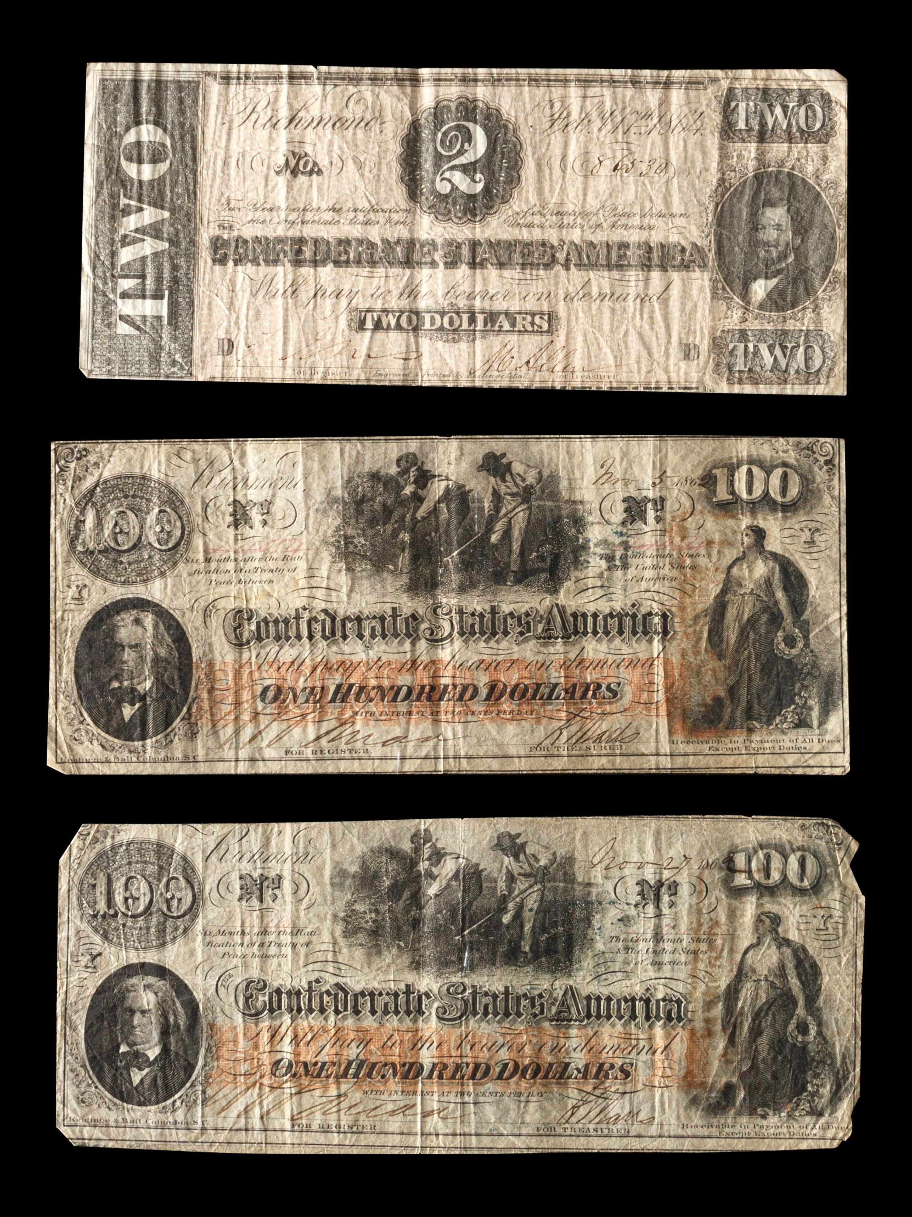 [CONFEDERATE STATES OF AMERICA] A Group of Three Notes