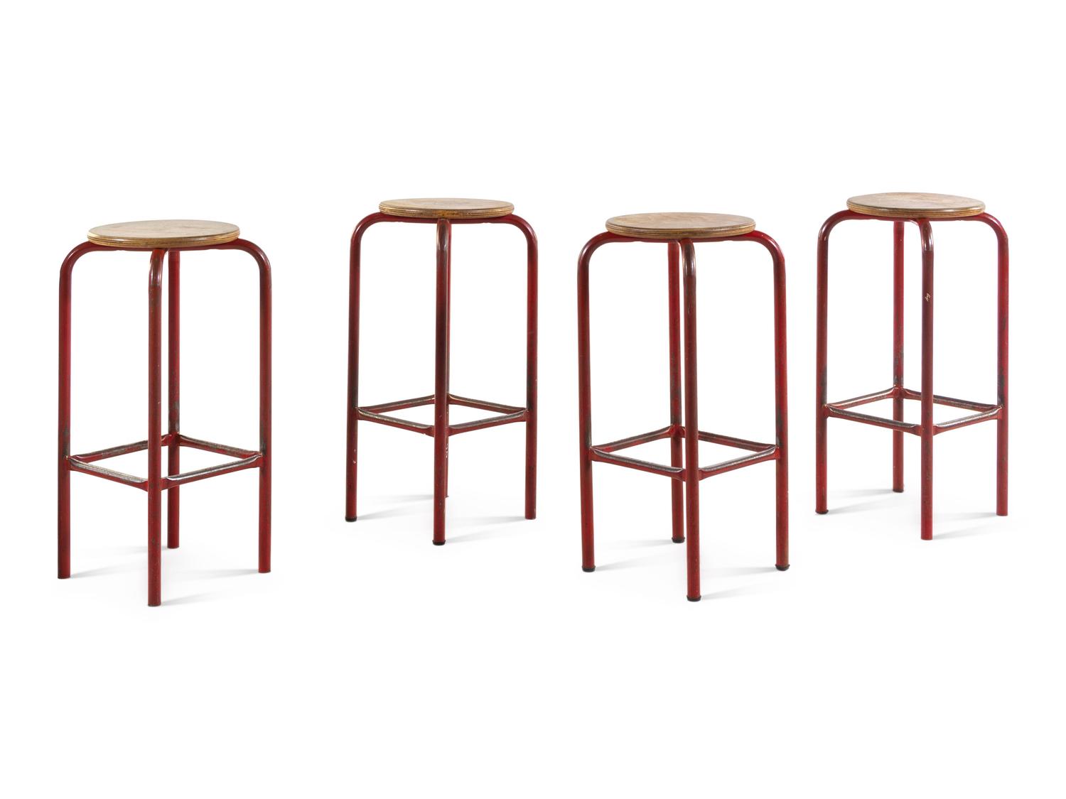 A Set of Four Painted Metal Stools