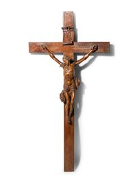 A Continental Carved Walnut Crucifix