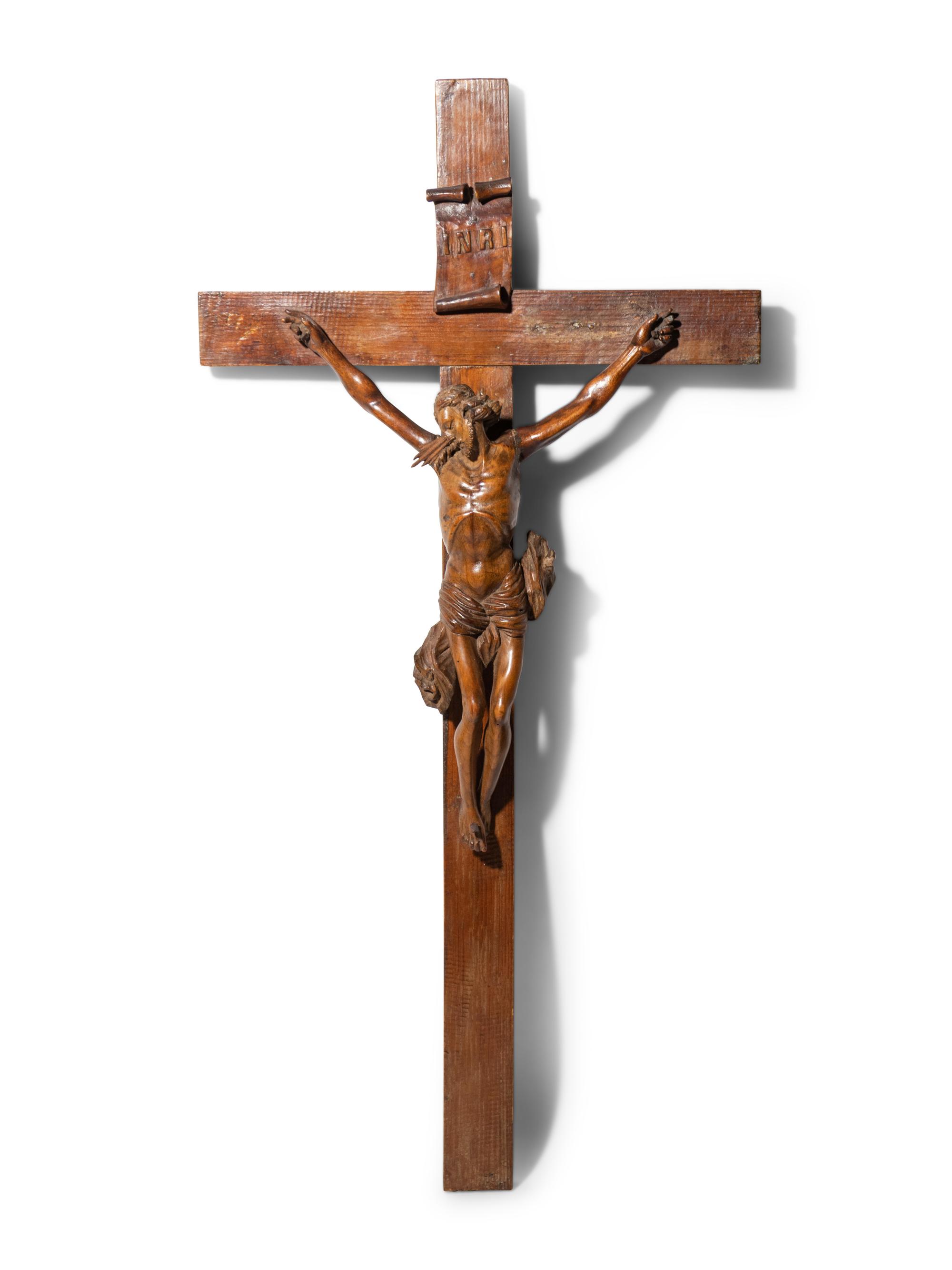 A Continental Carved Walnut Crucifix