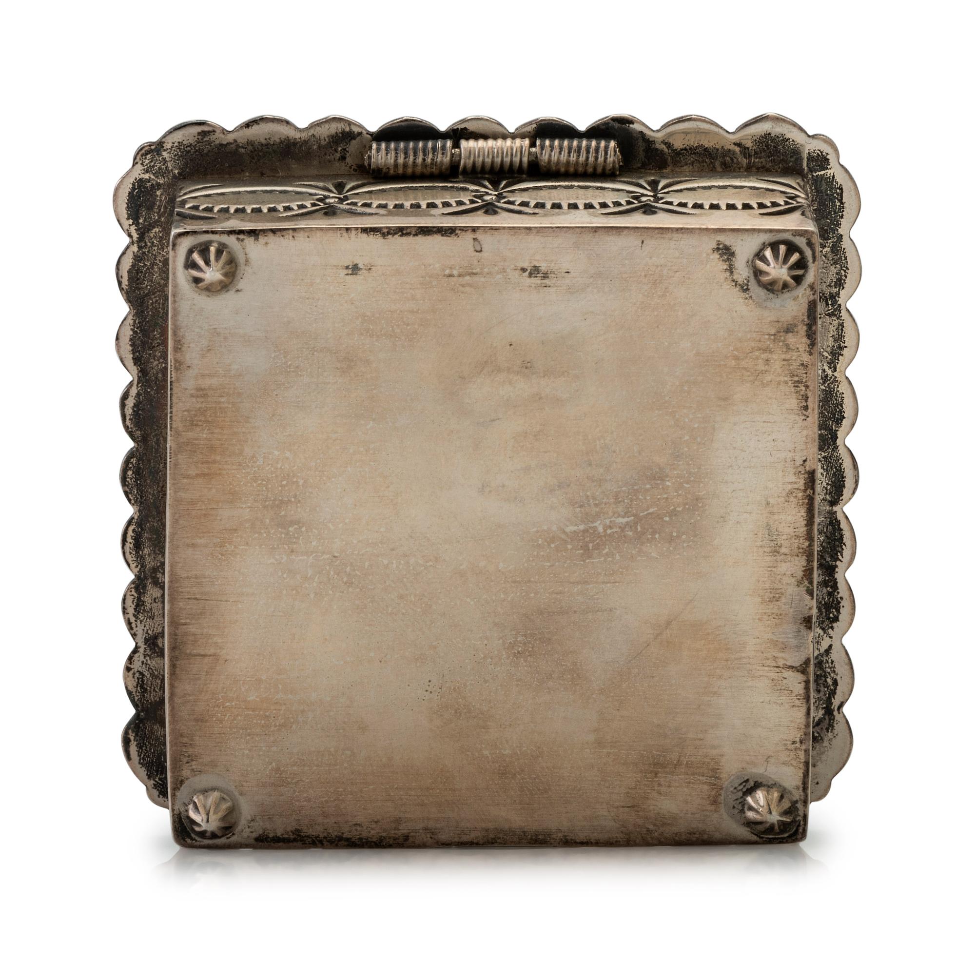 Heavily Stamped Sterling Silver Lidded Box, Set with Turquoise