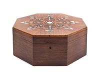 A Continental Marquetry and Mother-of-Pearl Inlaid Casket, Width 9 inches.