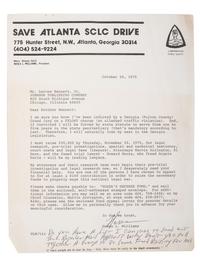 [CIVIL RIGHTS]. WILLIAMS, Hosea L. (1926-2000). Typed letter signed ("Hosea") to Lerone Bennett, Jr. (1928-2018) with fundraising appeal from the "National Defense Fund to Free Reverend Hosea L. Williams." Atlanta, Georgia, 1975.