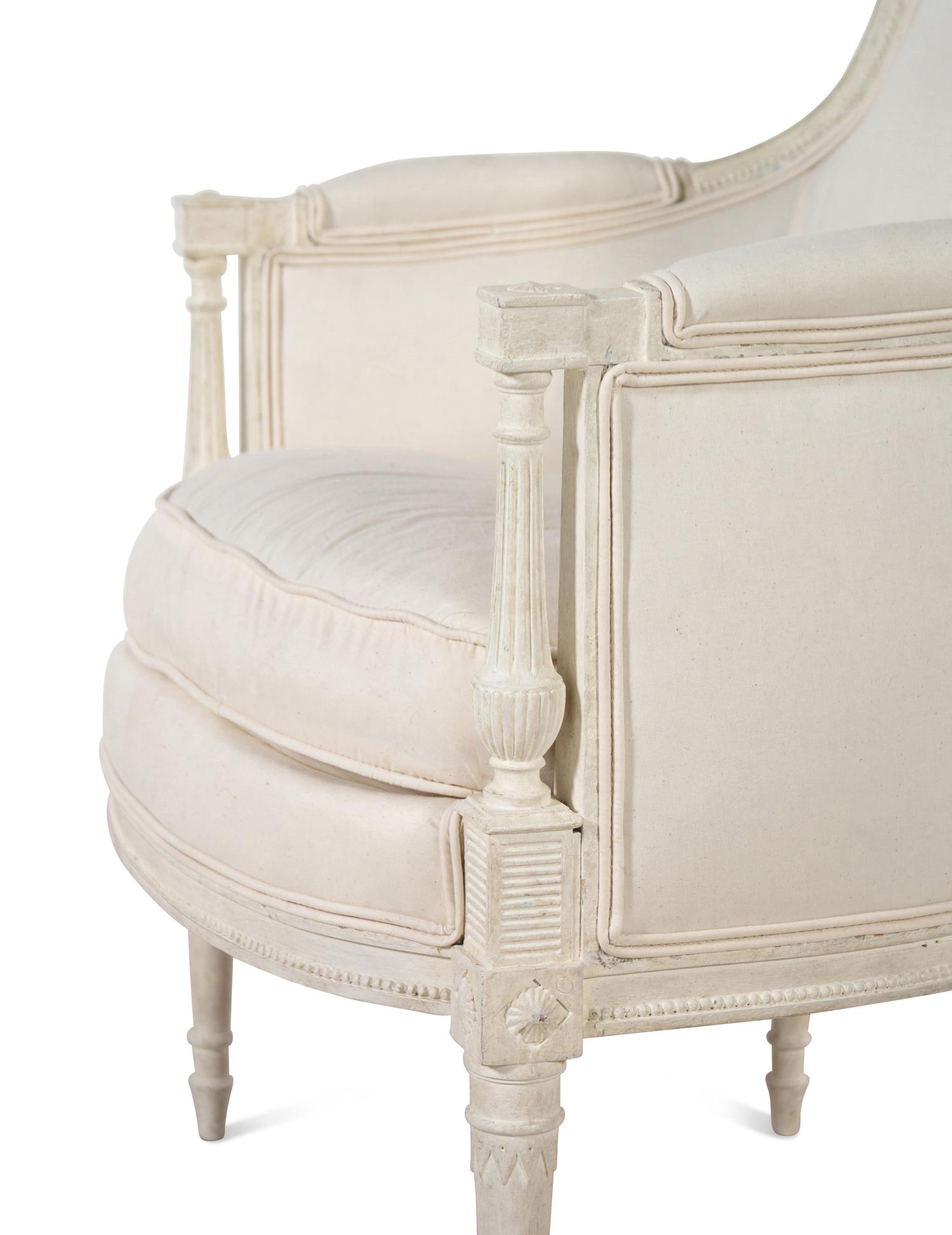 A Pair of Directoire Style White-Painted Bergères