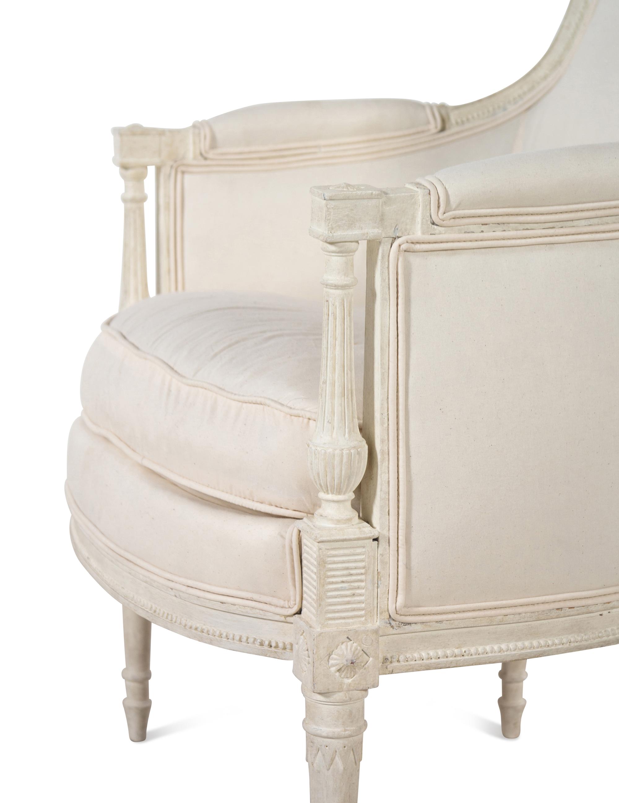 A Pair of Directoire Style White-Painted Bergères