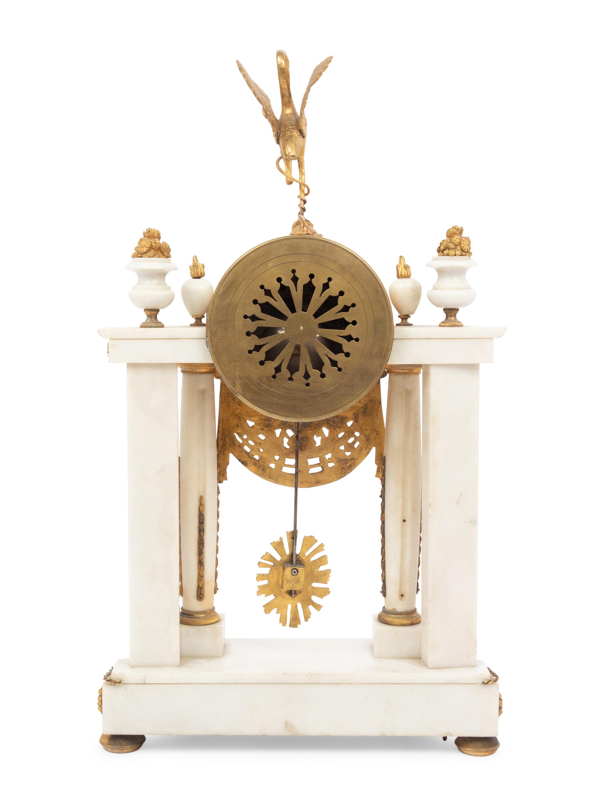 An Empire Gilt Bronze Mounted White Marble Portico Clock