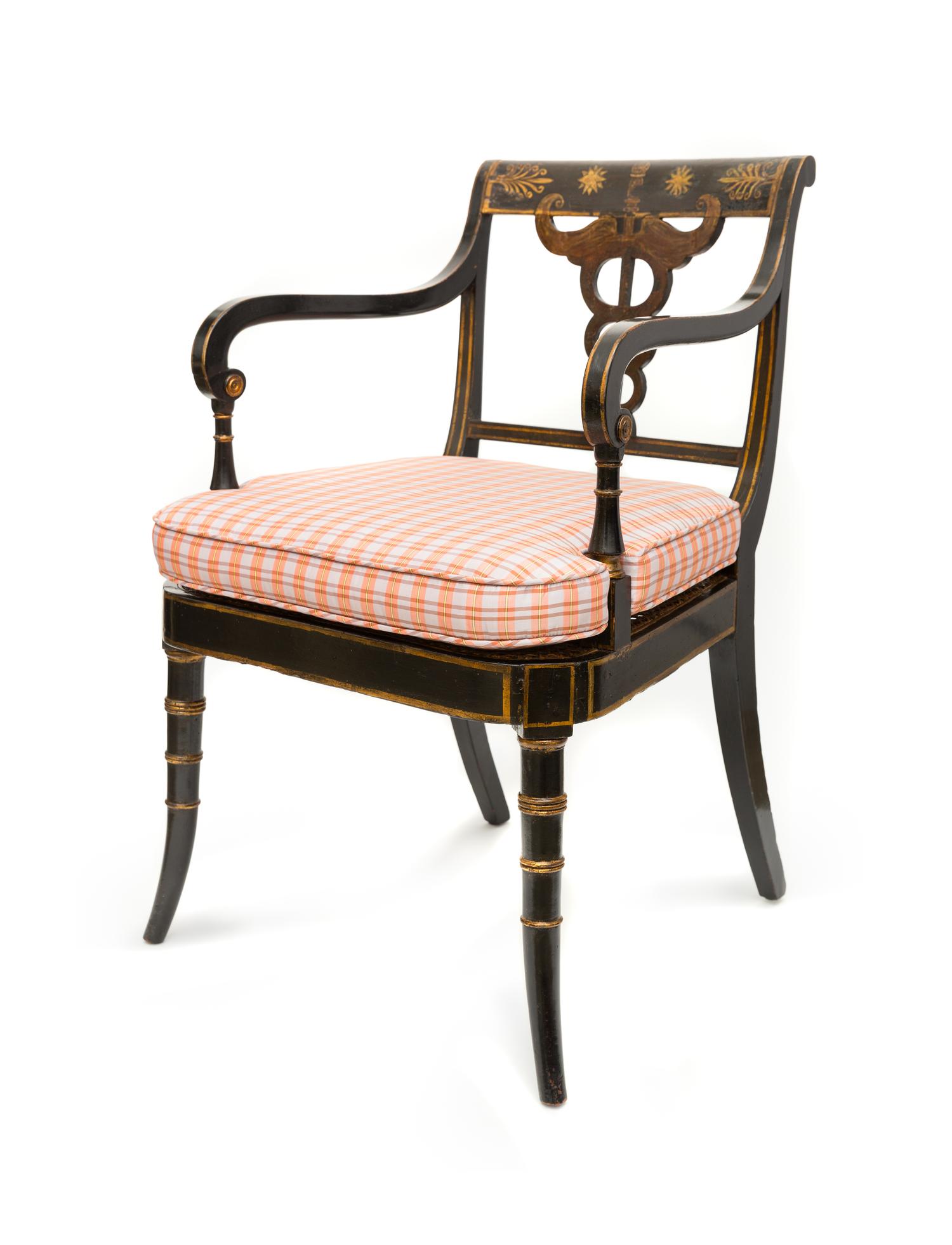 A Regency Black Painted Parcel Gilt Armchair