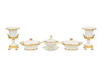 A Group of Five Continenal Gilt Porcelain Wares