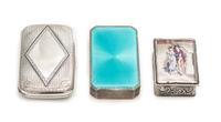 A Group of Three German Silver and Enamel Boxes, Various Makers, comprising a cigarette case, a guilloche enameled compact and a snuff