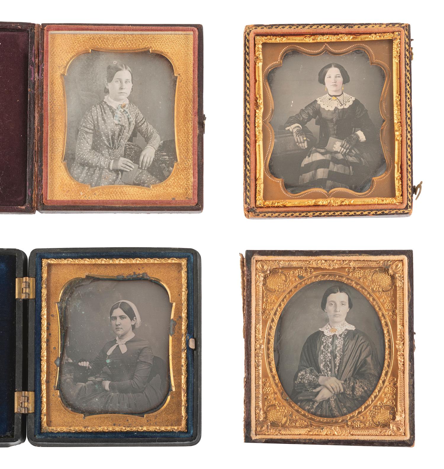 [EARLY PHOTOGRAPHY]. 18 sixth plate daguerreotypes of women with books, incl. one by BOGARDUS, NY.