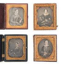[EARLY PHOTOGRAPHY]. 18 sixth plate daguerreotypes of women with books, incl. one by BOGARDUS, NY.