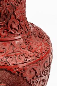 A Pair of Chinese Export Carved Red Lacquer Vases