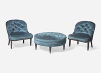 Edward Wormley for Dunbar, Pair of "Janus" Chairs and Ottoman