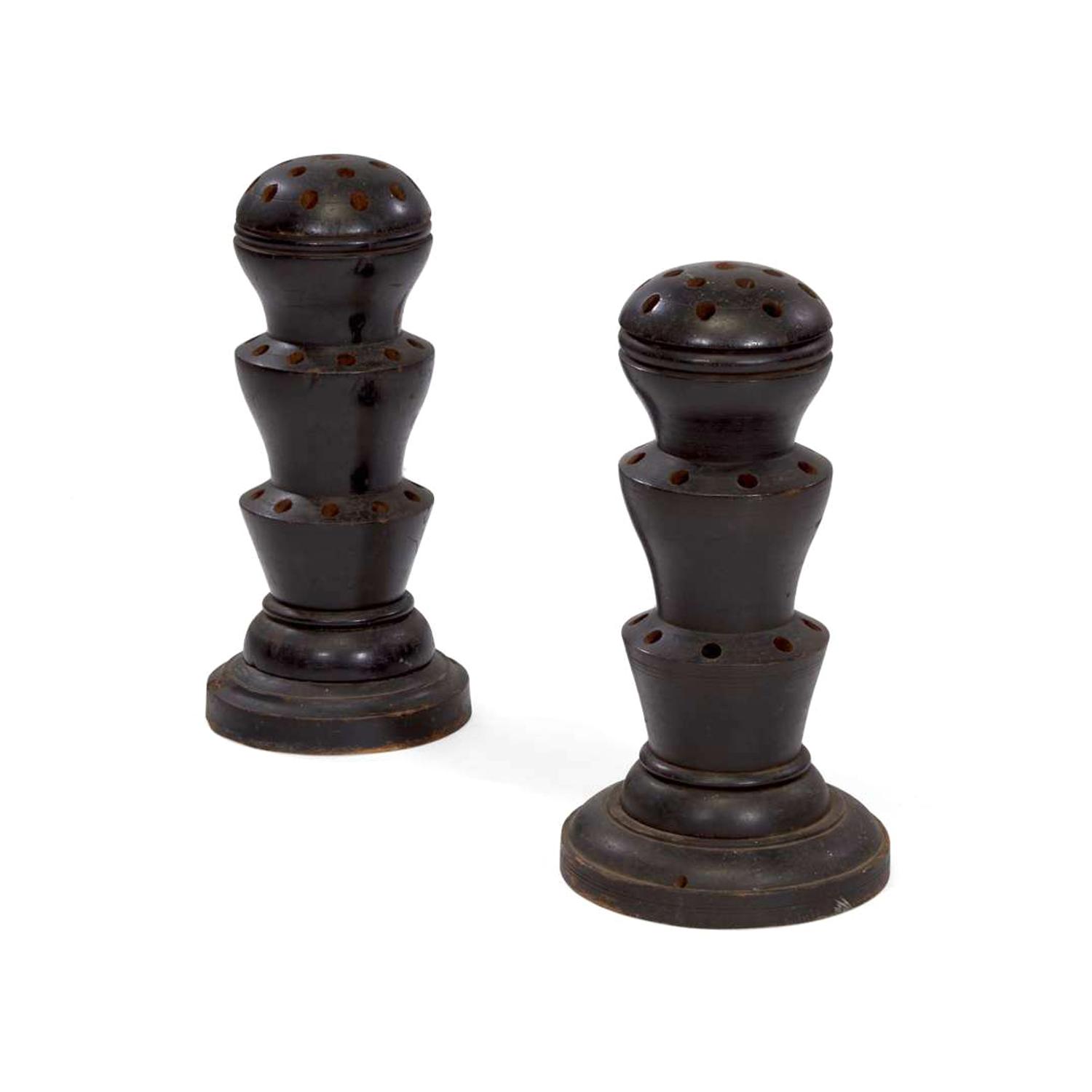 [FLAGS]. A near pair of turned wooden flag holders. Late 19th-early 20th century.