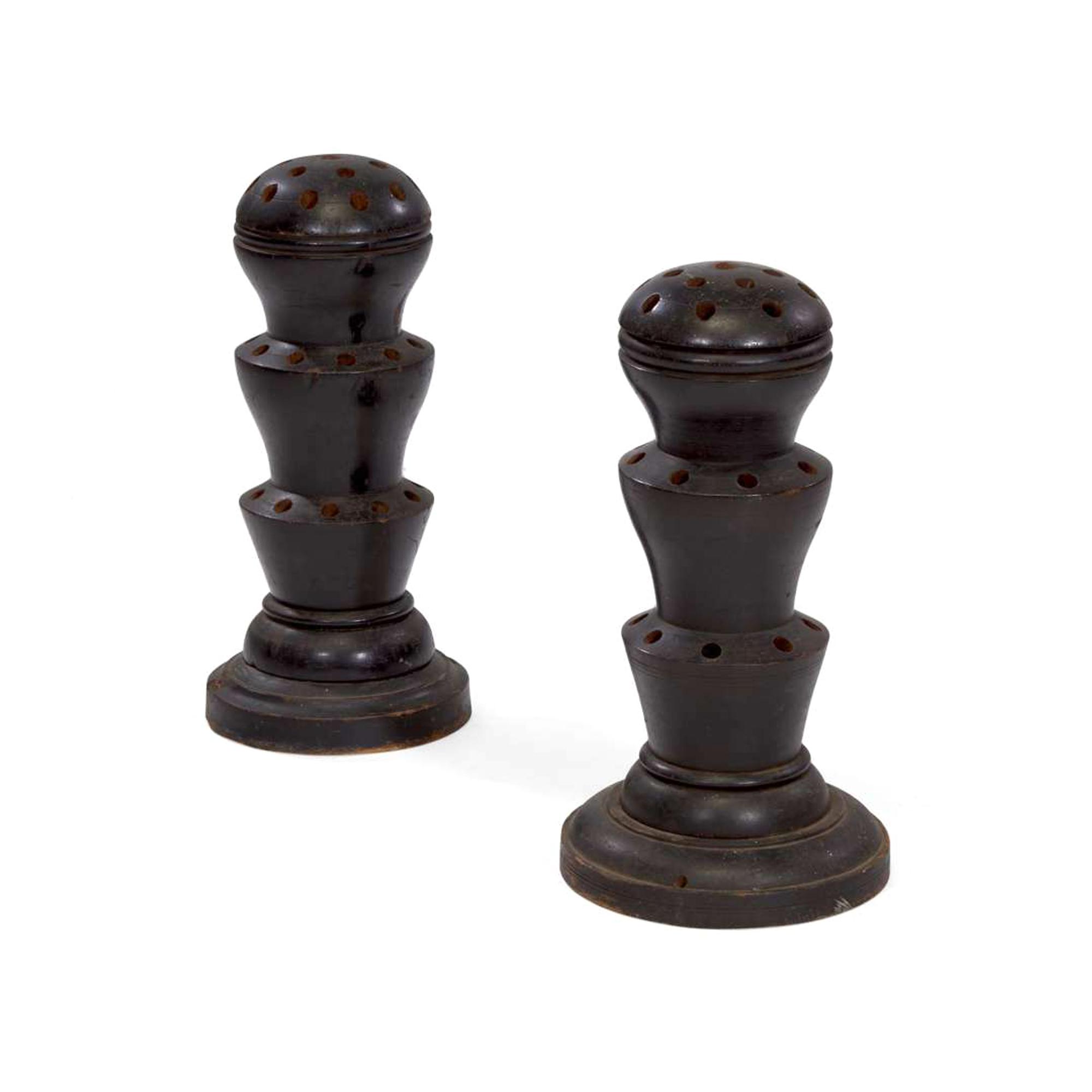 [FLAGS]. A near pair of turned wooden flag holders. Late 19th-early 20th century.