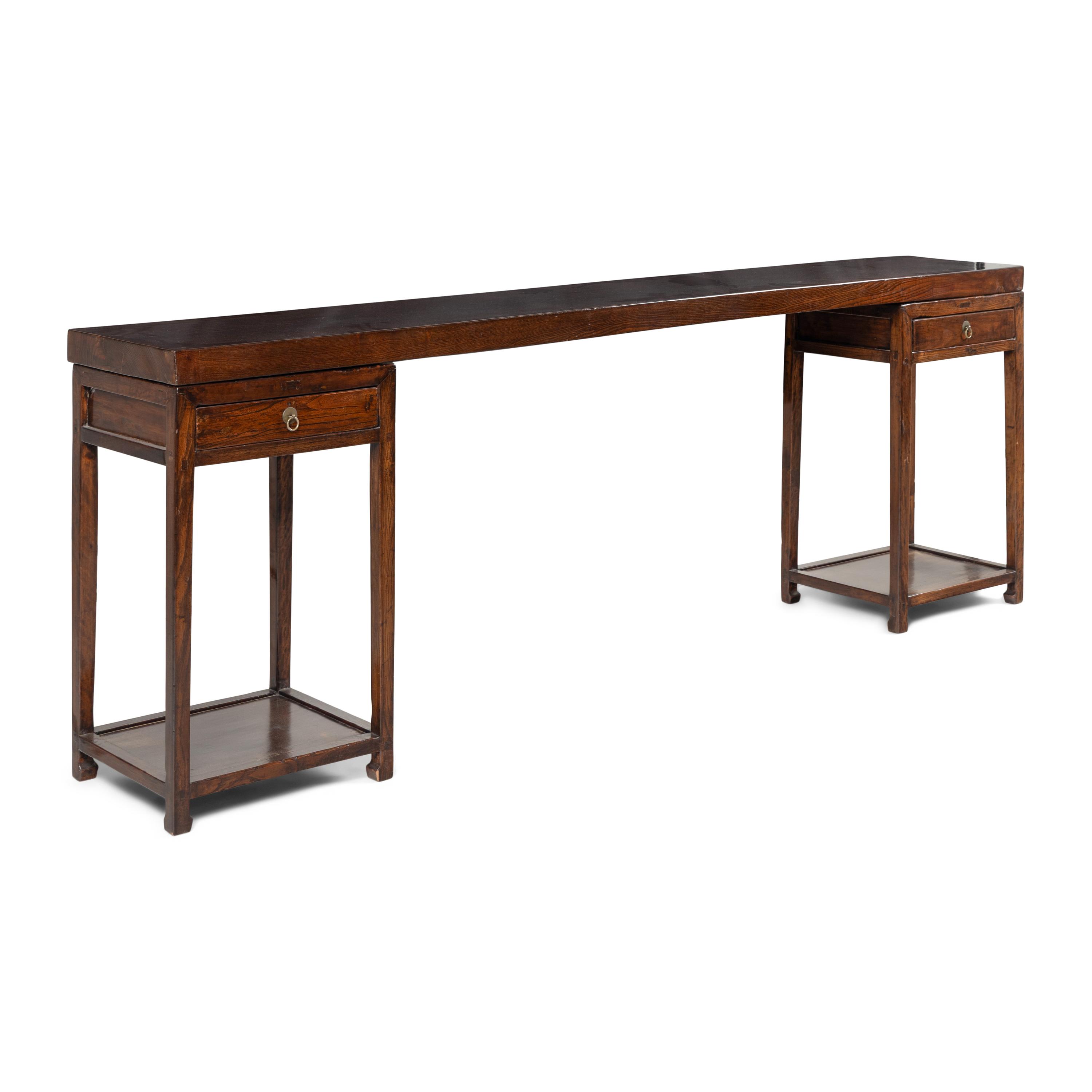 A Pair of Chinese Hardwood Side Tables Converted to a Console