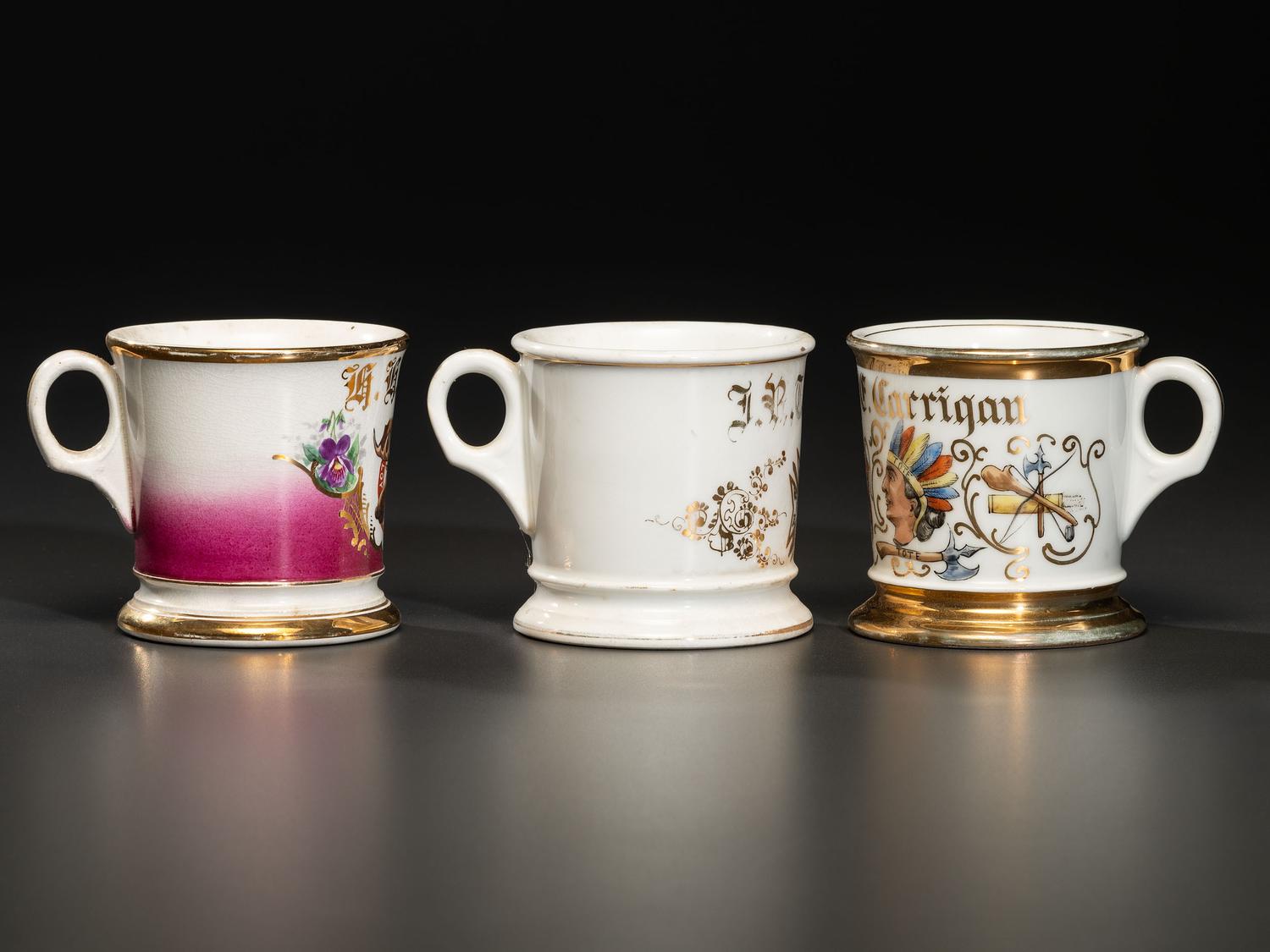 Three Fraternal Porcelain Shaving Mugs