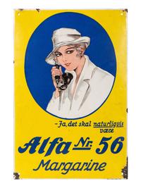 A Danish Alfa Margarine Tin Enamel Advertising Sign