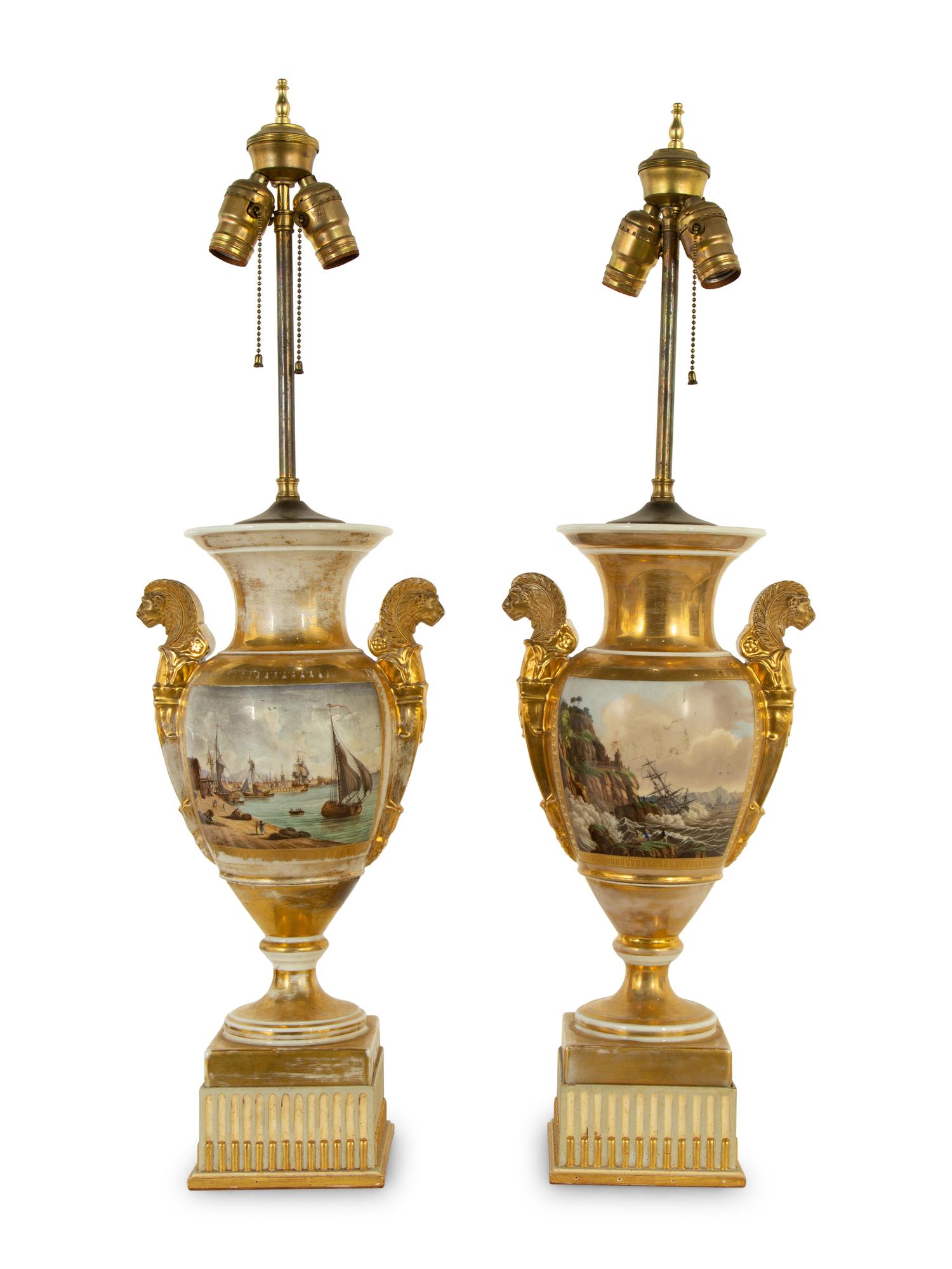 A Pair of Paris Porcelain Vases Mounted as Lamps