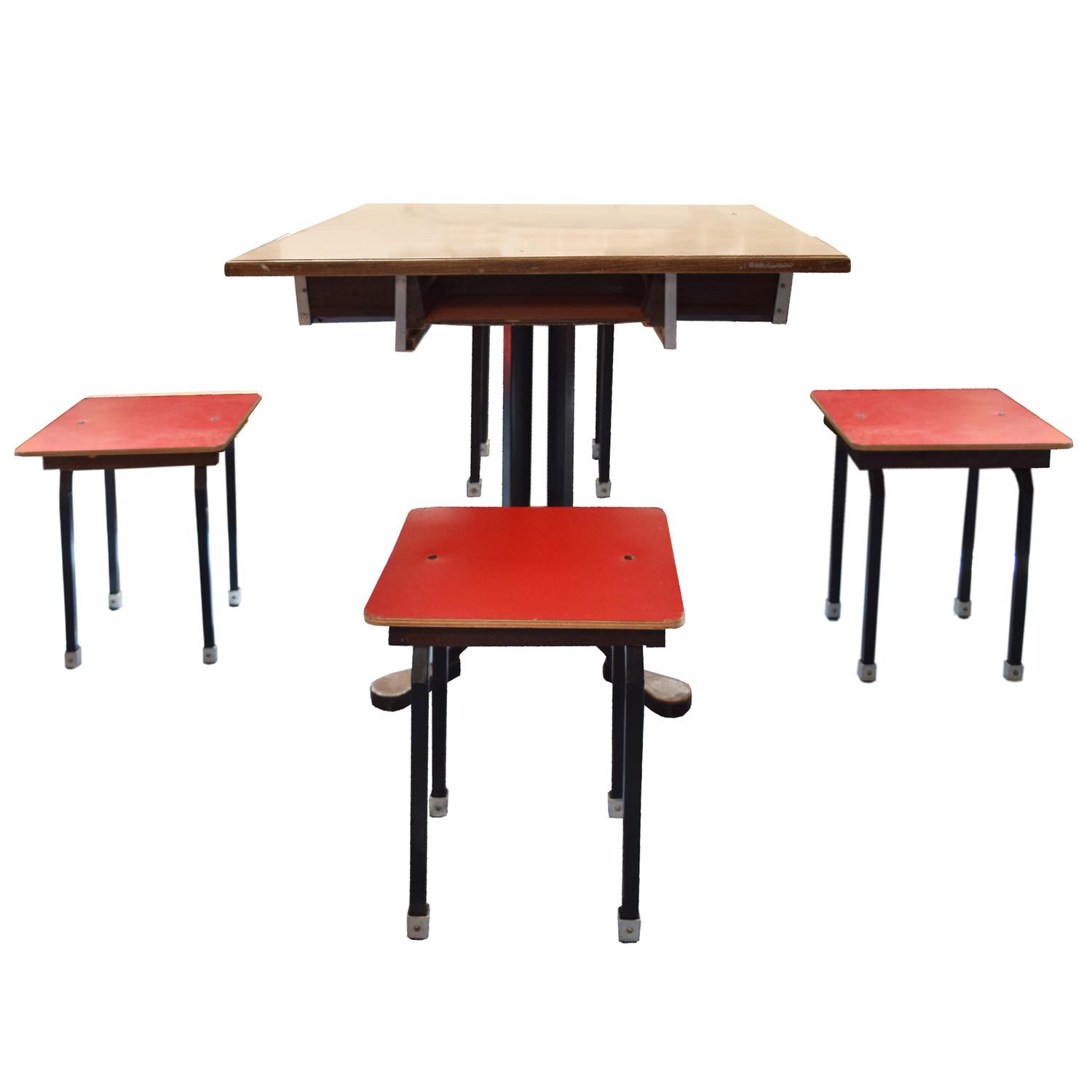 A Cafe Table and Four Stools 33.5" W x 33.5" D x 31" H — Germany, Circa 1960