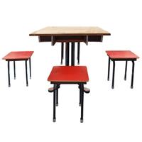 A Cafe Table and Four Stools 33.5" W x 33.5" D x 31" H — Germany, Circa 1960