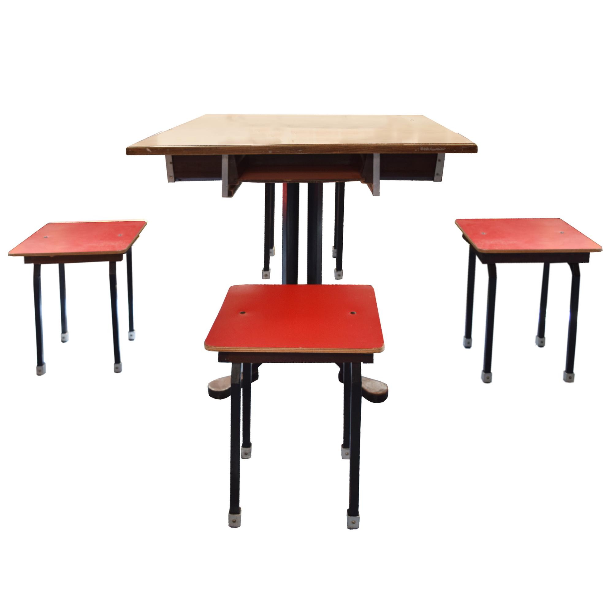 A Cafe Table and Four Stools 33.5" W x 33.5" D x 31" H — Germany, Circa 1960