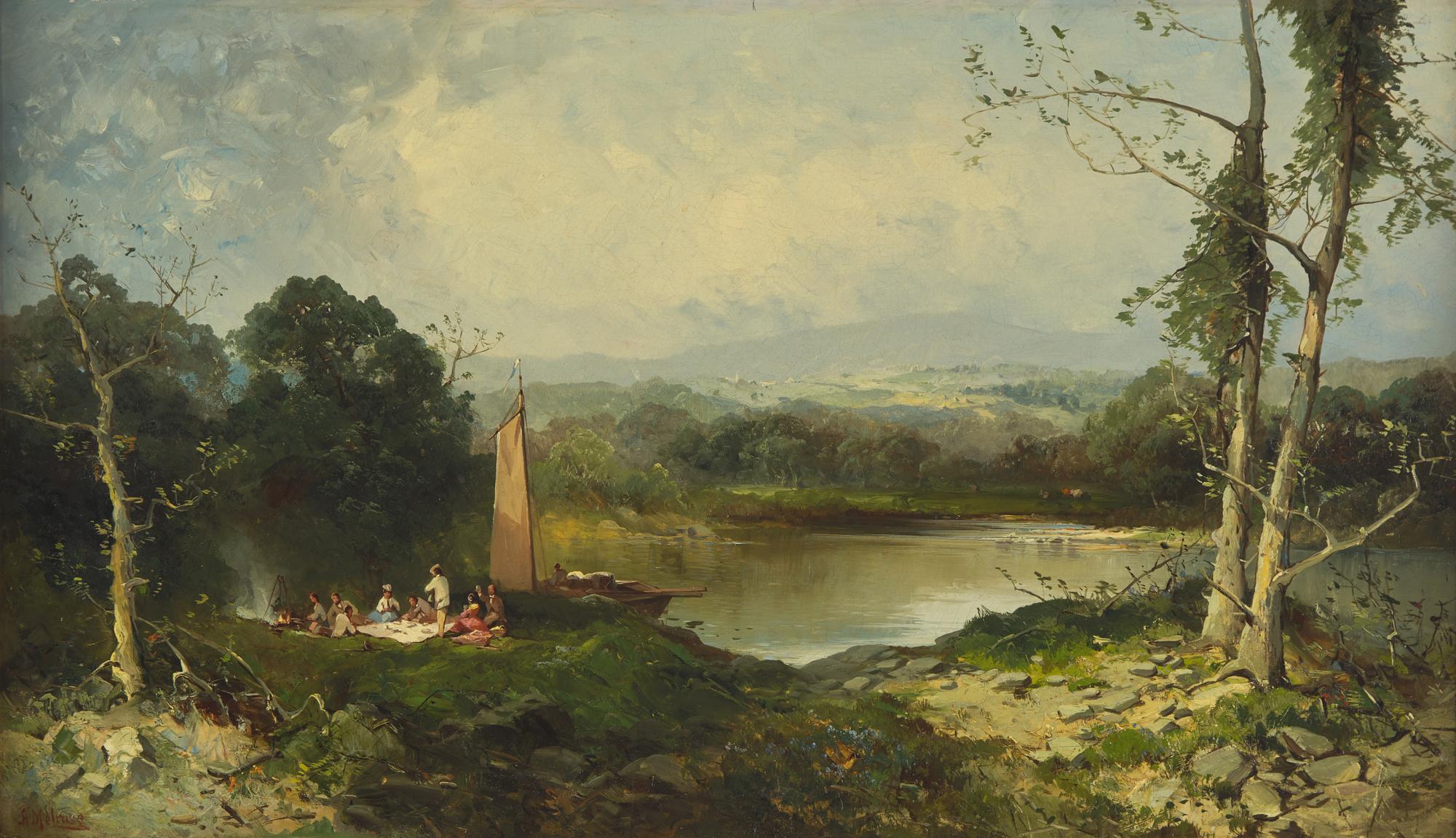 Andrew Melrose (American, 1836-1901) — A Picnic on Passumpsic River, Vermont