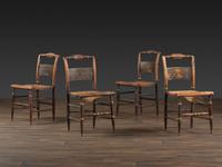 A Set of Four Classical 'Fancy' Stenciled Cane-Seat Side Chairs