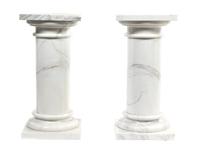 A Pair of White Marble Pedestals, Height overall 29 1/2 inches.