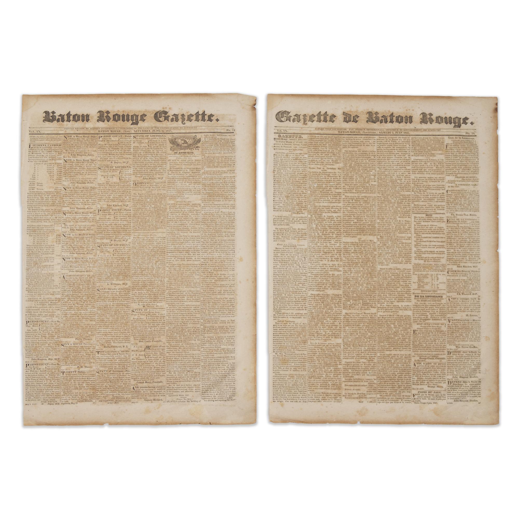 [American Newspapers] Bilingual Issue of the "Baton Rouge Gazette"