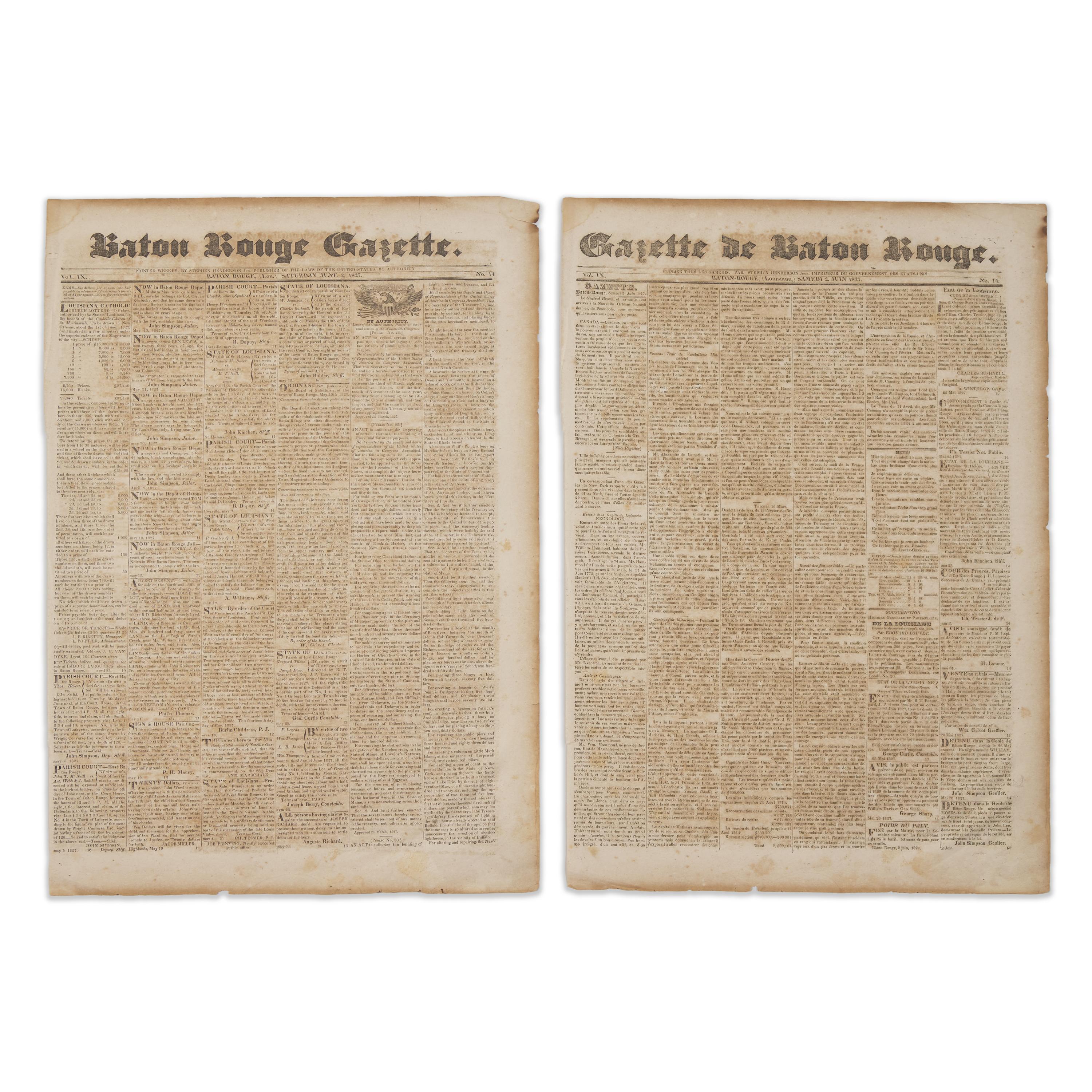 *[American Newspapers] Bilingual Issue of the "Baton Rouge Gazette"