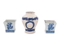 A Pair of Chinese Miniature Planters in Blue and White and a Blue and White Vase