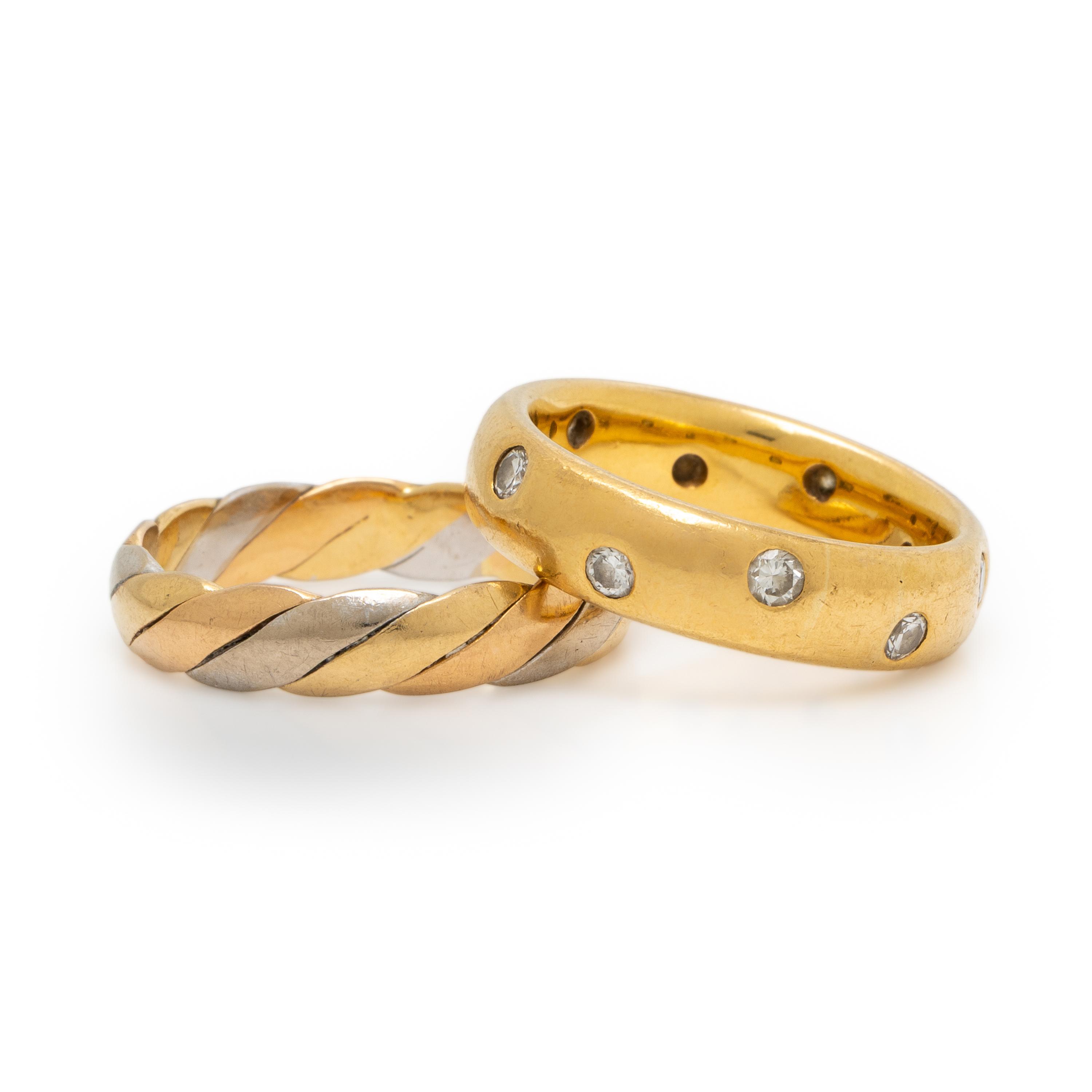 Tricolor Gold Ring and Yellow Gold and Diamond Ring