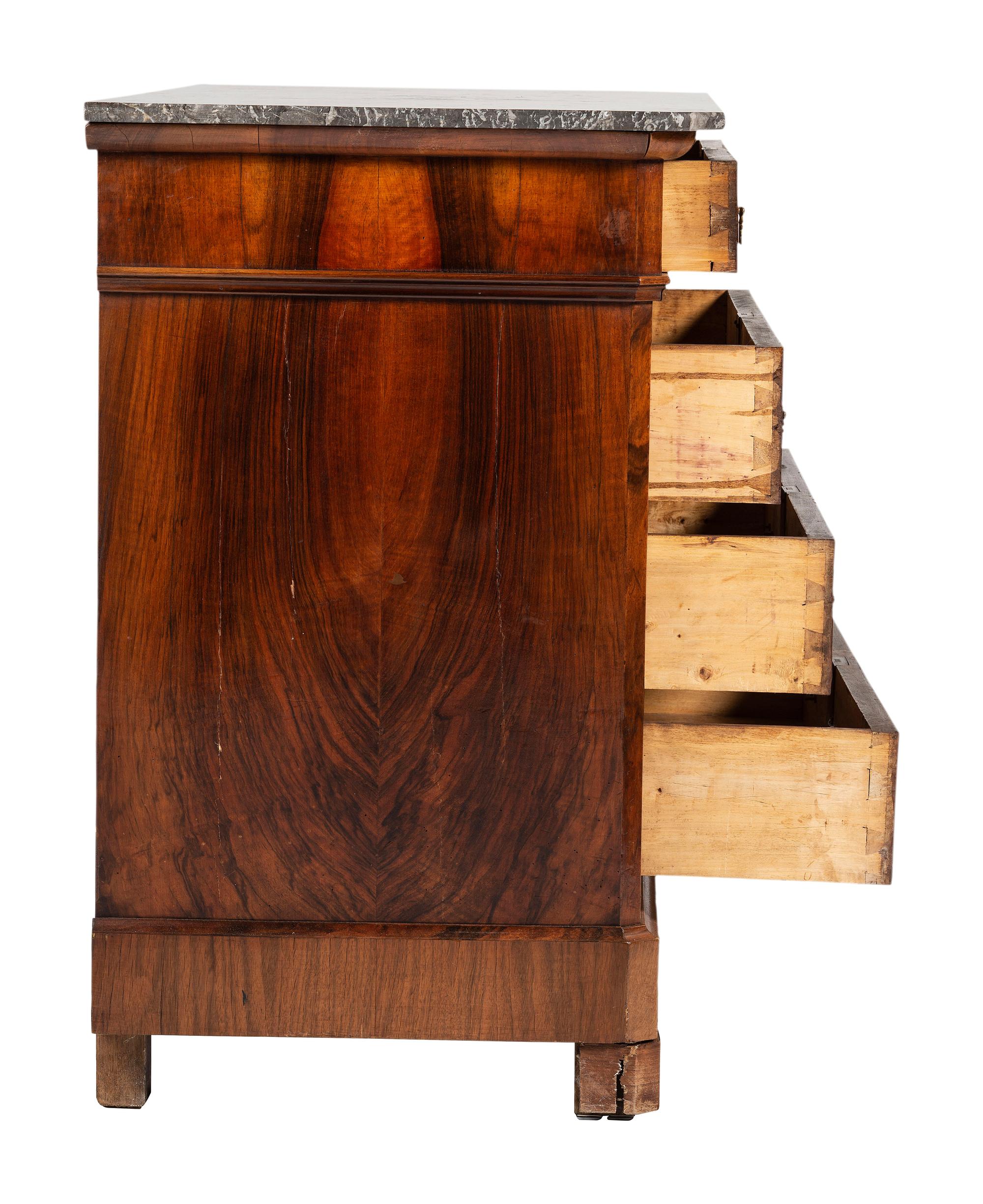 A Louis Philippe Figured Walnut Marble Top Chest of Drawers