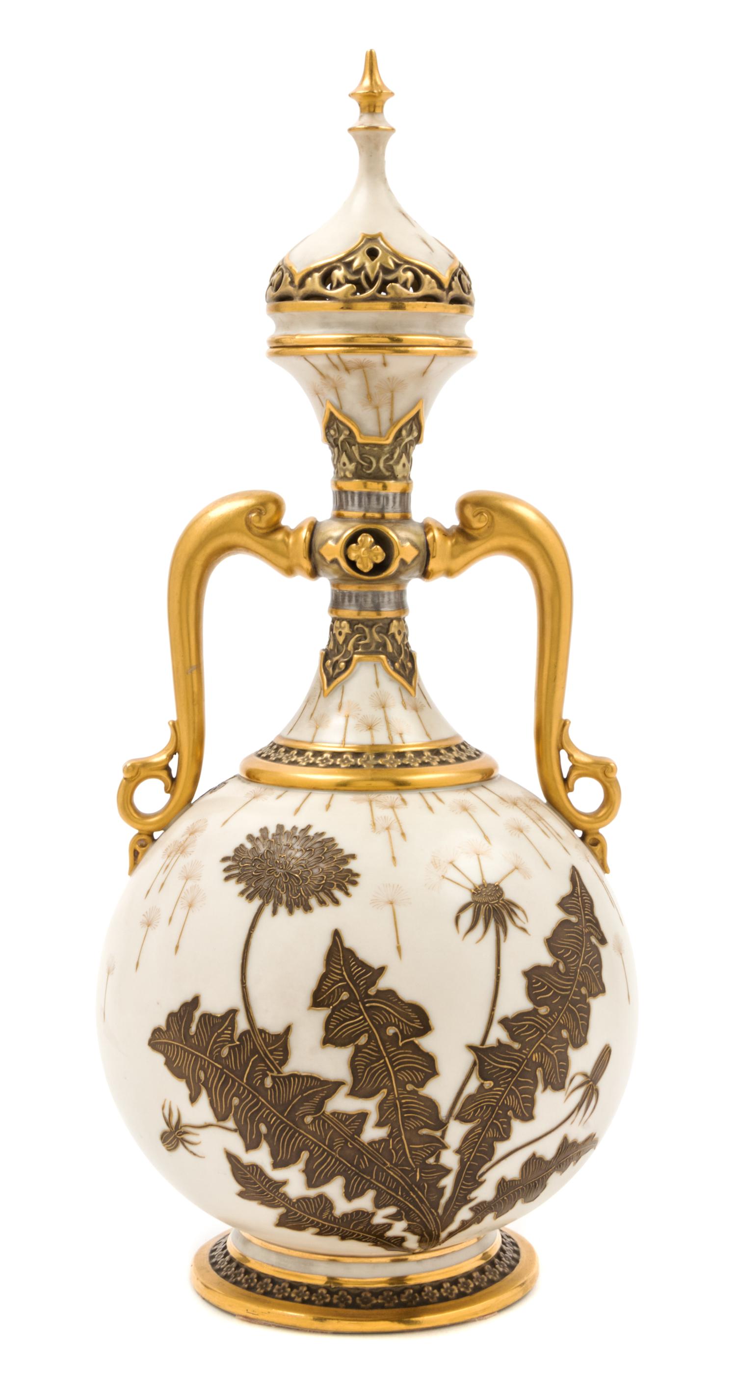 A Royal Worcester Porcelain Covered Vase Height 14 1/2 inches. — 1883