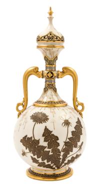 A Royal Worcester Porcelain Covered Vase Height 14 1/2 inches. — 1883