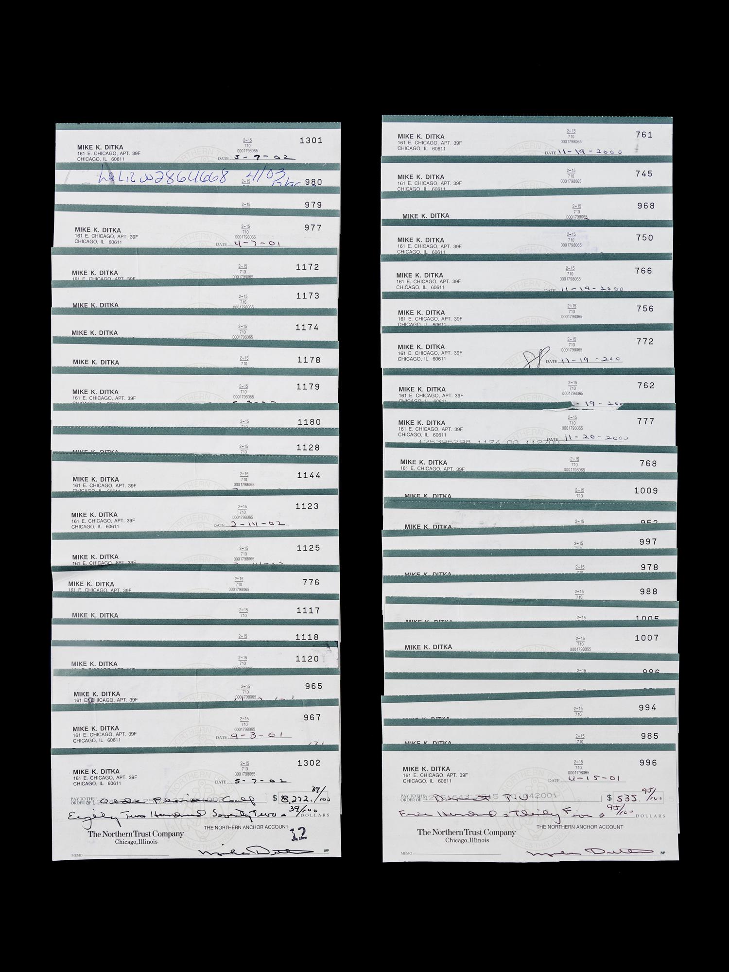 A Group of 50 Mike Ditka Signed Autograph Personal Checks From The Collection of Mike Ditka