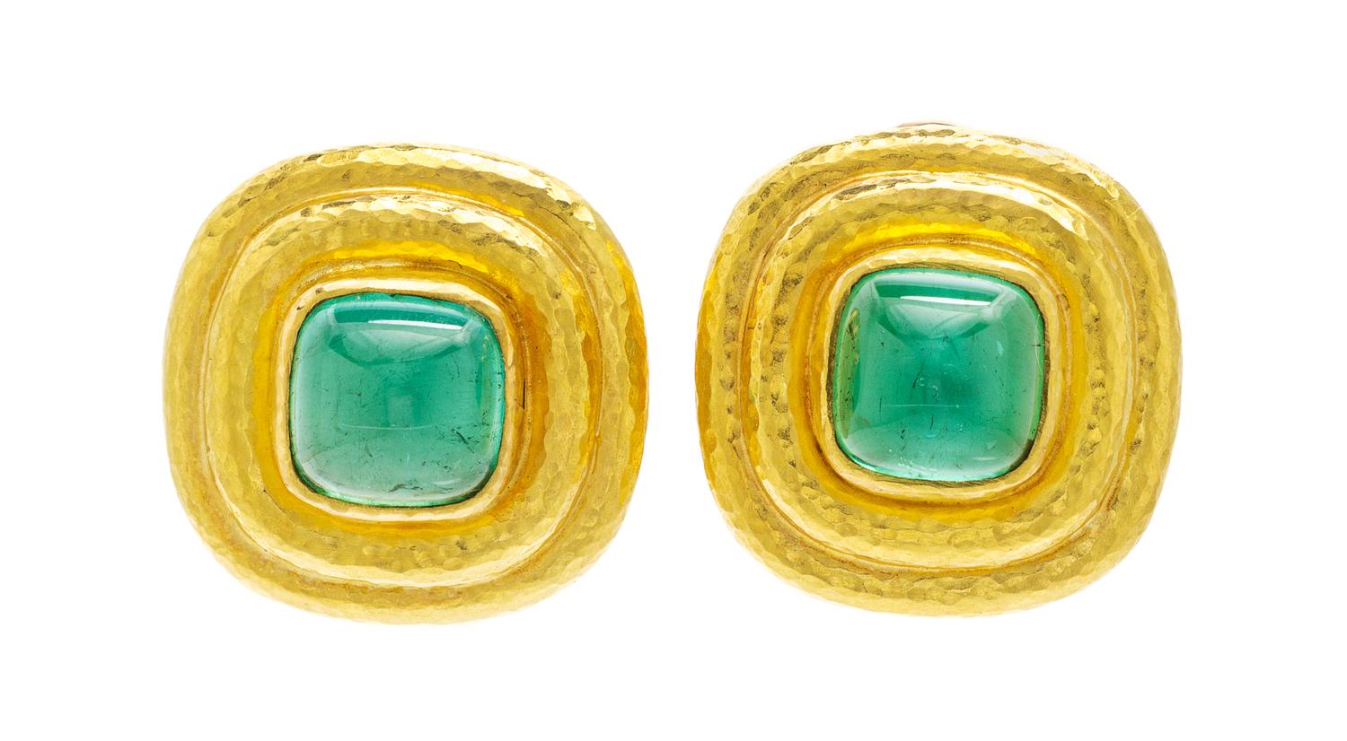 A Pair of 19 Karat Yellow Gold and Tourmaline Earclips, Elizabeth Locke, 11.10 dwts.