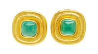 A Pair of 19 Karat Yellow Gold and Tourmaline Earclips, Elizabeth Locke, 11.10 dwts.