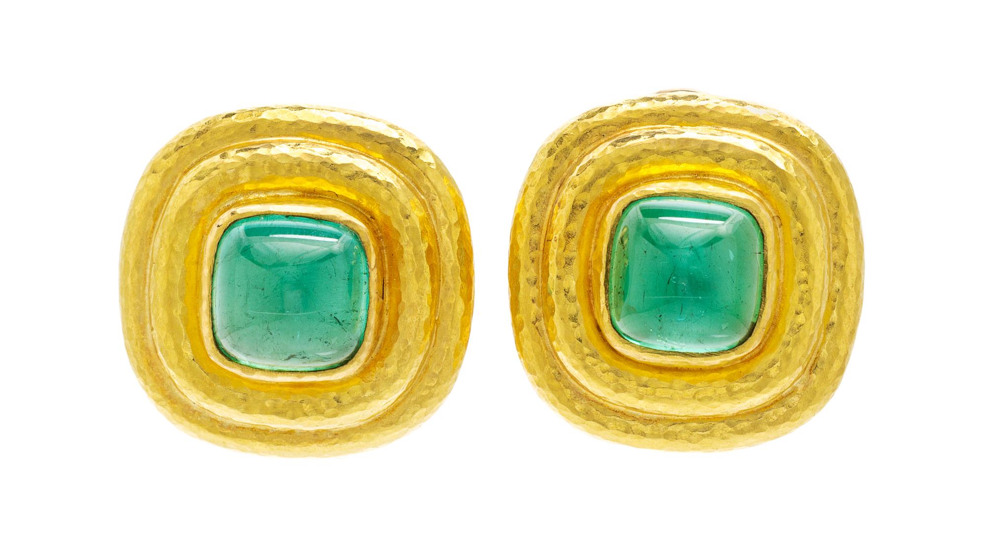 A Pair of 19 Karat Yellow Gold and Tourmaline Earclips, Elizabeth Locke, 11.10 dwts.