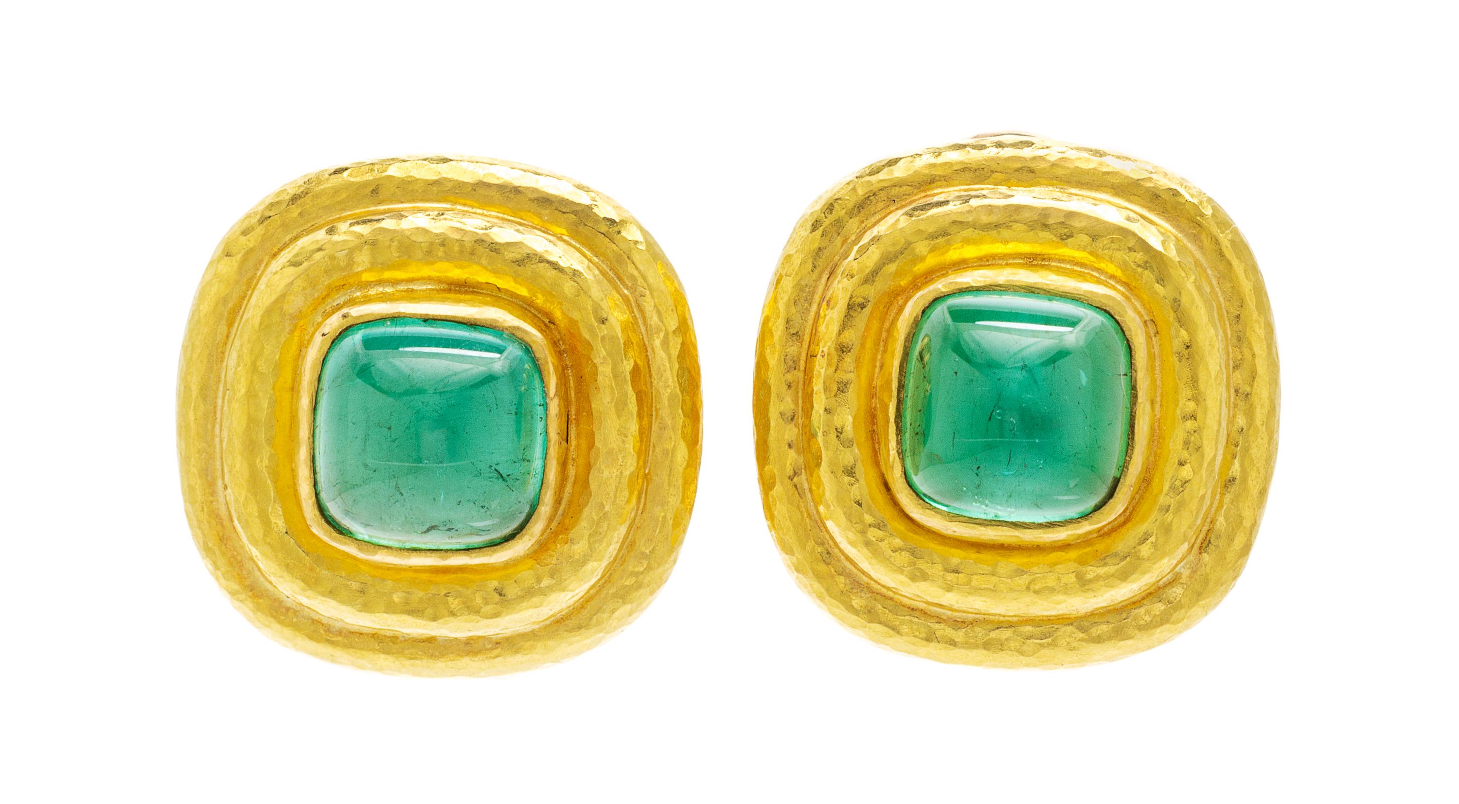A Pair of 19 Karat Yellow Gold and Tourmaline Earclips, Elizabeth Locke, 11.10 dwts.