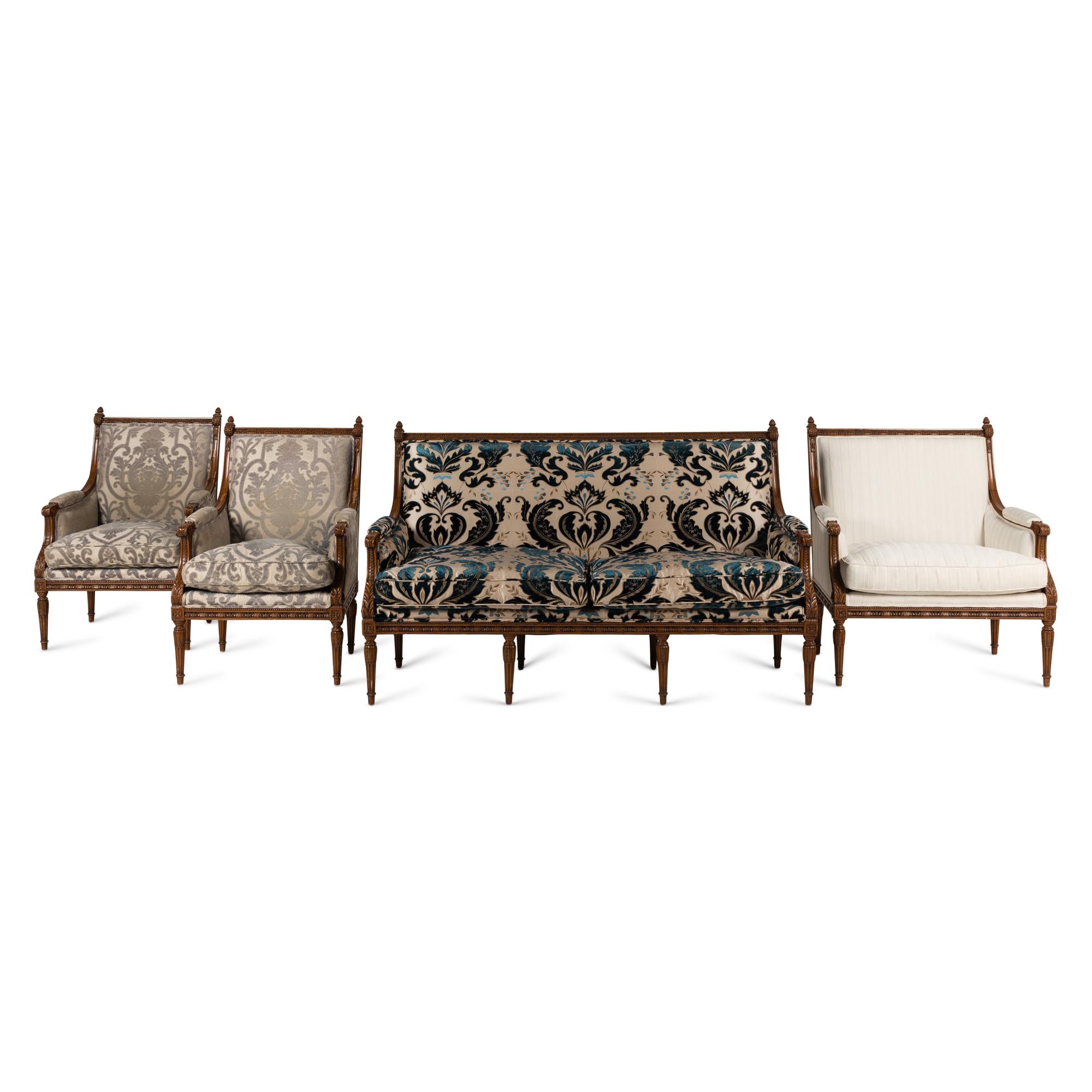 A Four Piece Suite of Louis XVI Style Carved Beechwood Seat Furniture