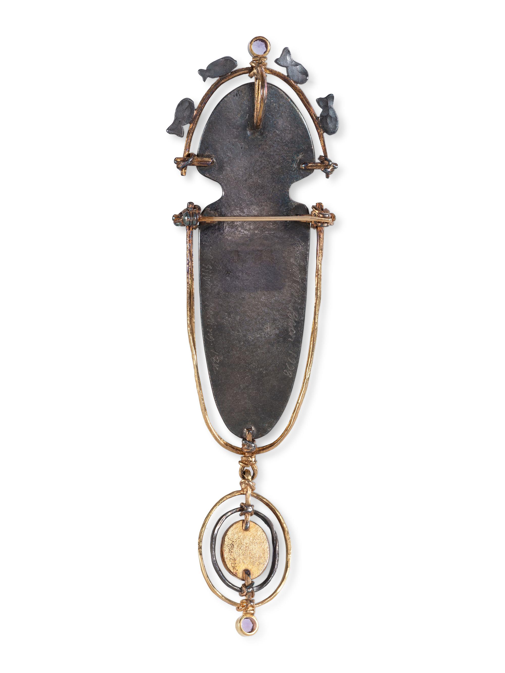 Aleutian-style 18K Gold Mixed Media Figural Pendant / Pin, with Fish